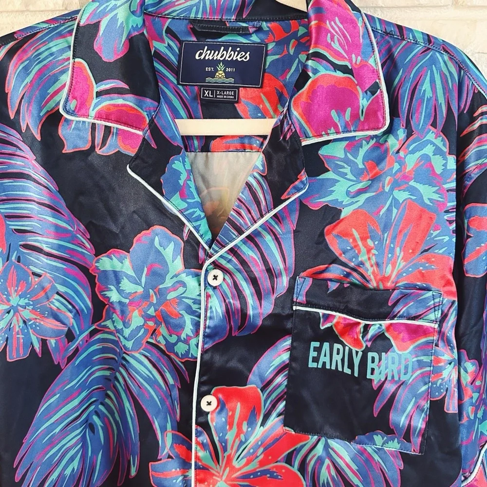 Men's Chubbies Tropical Floral Shirt and Short Pajama Set - Blue and Pink - Picture 3 of 9